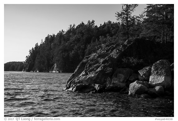 Rocks and cliffs, Grassy Bay. Voyageurs National Park (black and white)