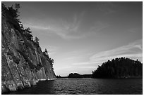 Grassy Bay Cliffs formed by Lac La Croix biotite granite batholith. Voyageurs National Park ( black and white)