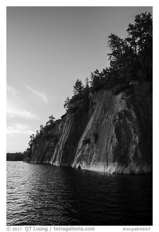 Sheer cliffs of Grassy Bay, Sand Point Lake. Voyageurs National Park (black and white)