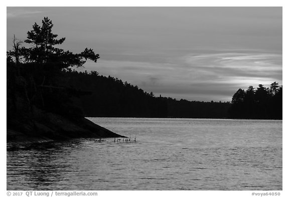 Sunset, Grassy Bay, Sand Point Lake. Voyageurs National Park (black and white)