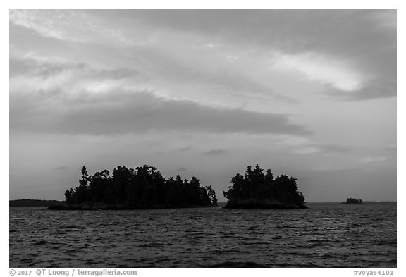 Islets at sunset, Rainy Lake. Voyageurs National Park (black and white)