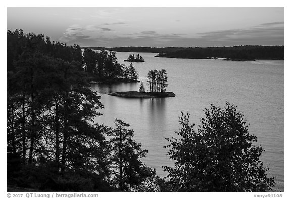 Islets and Anderson Bay, sunrise. Voyageurs National Park (black and white)