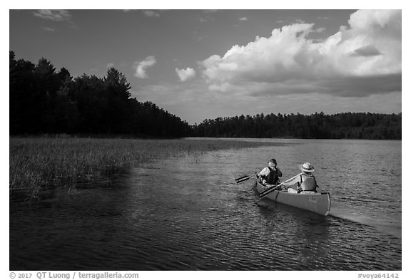 Canoing in Sand Point Lake. Voyageurs National Park (black and white)