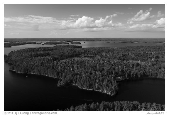 Aerial view of Namakan Narrows. Voyageurs National Park (black and white)