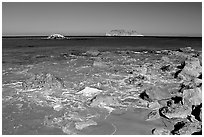 Judge Rock, Prince Island, Cuyler Harbor, mid-day, San Miguel Island. Channel Islands National Park, California, USA. (black and white)