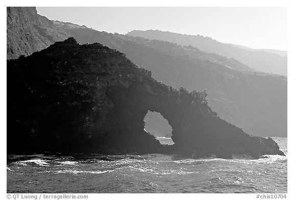 Sea arch and ridges, Santa Cruz Island. Channel Islands National Park, California, USA.