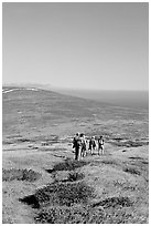 Hiking across  island to Point Bennett, San Miguel Island. Channel Islands National Park, California, USA. (black and white)