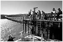 Approaching Bechers Bay pier, Santa Rosa Island. Channel Islands National Park ( black and white)