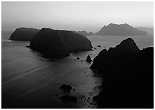 Sunset over island chain, Anacapa Island. Channel Islands National Park, California, USA. (black and white)