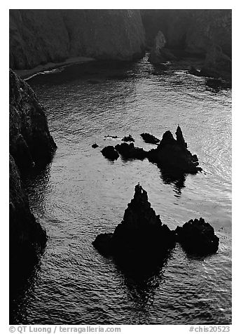 Rocks and ocean, Cathedral Cove, Anacapa, late afternoon. Channel Islands National Park, California, USA.