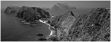Sea cliffs from Inspiration Point, Anacapa Island. Channel Islands National Park (Panoramic black and white)