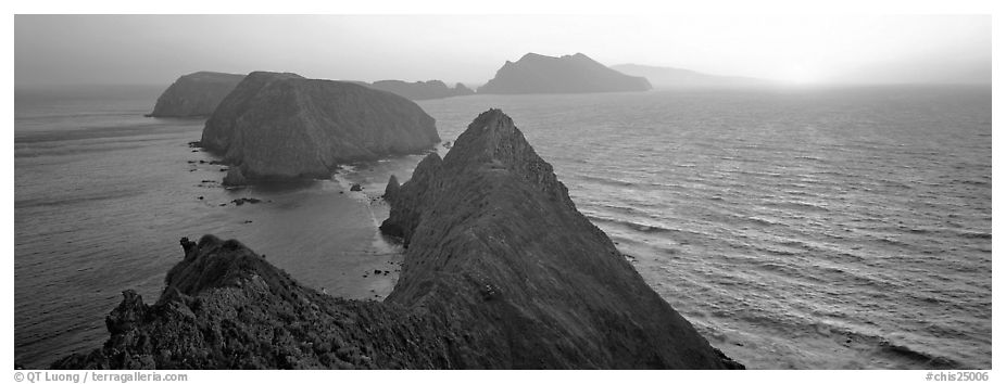 Spring sunset over ocean and islands, Anacapa Island. Channel Islands National Park (black and white)
