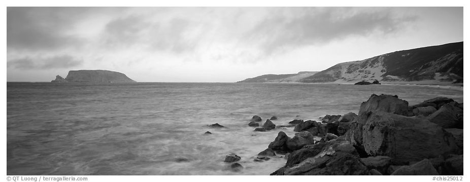 Marine landscape at sunset, San Miguel Island. Channel Islands National Park (black and white)