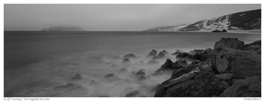 Coastal seascape at dusk, San Miguel Island. Channel Islands National Park (black and white)