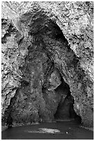 Painted Cave,  largest sea cave in the world, Santa Cruz Island. Channel Islands National Park ( black and white)