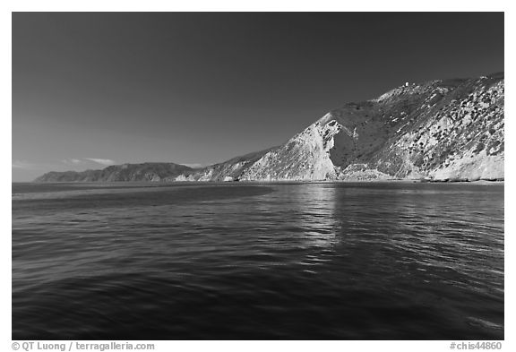 South shore cliffs and reflections, Santa Cruz Island. Channel Islands National Park (black and white)