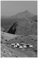 National Park Service housings, Santa Cruz Island. Channel Islands National Park, California, USA. (black and white)