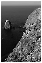 Rock and cliff in springtime, Santa Cruz Island. Channel Islands National Park, California, USA. (black and white)