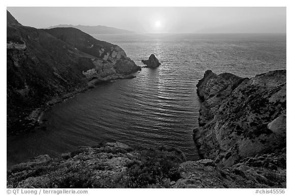 Potato Harbor cove at sunset, Santa Cruz Island. Channel Islands National Park (black and white)