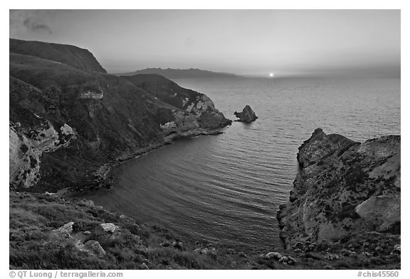 Sunset, Potato Harbor, Santa Cruz Island. Channel Islands National Park (black and white)