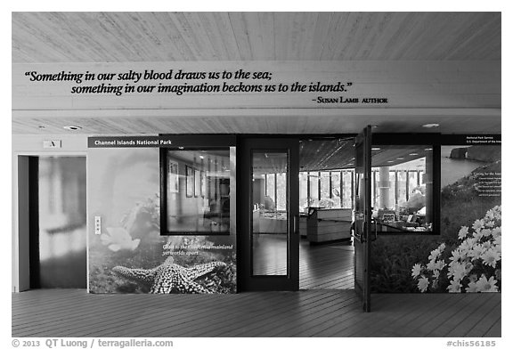 Entrance of visitor Center, Ventura. Channel Islands National Park (black and white)