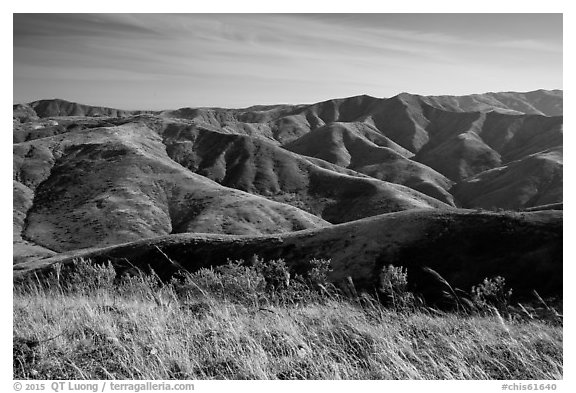 Soledad Peak range from Black Mountain, Santa Rosa Island. Channel Islands National Park (black and white)