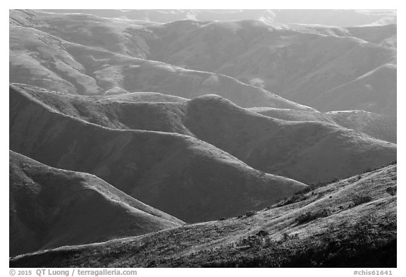 Hills and ridges in late afternoon, Santa Rosa Island. Channel Islands National Park (black and white)