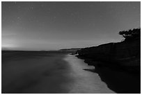 Bechers Bay under starry skies at night, Santa Rosa Island. Channel Islands National Park ( black and white)