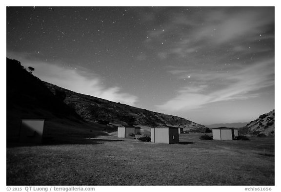 Campground at night, Santa Rosa Island. Channel Islands National Park (black and white)
