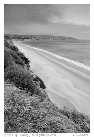 Water Canyon Beach from the bluff, Santa Rosa Island. Channel Islands National Park (black and white)