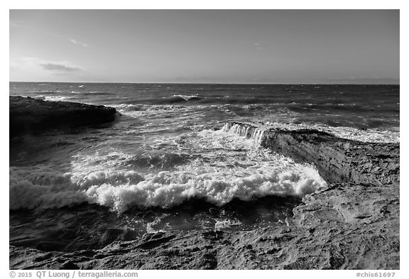 Wave action near the mouth of Lobo Canyon, Santa Rosa Island. Channel Islands National Park (black and white)