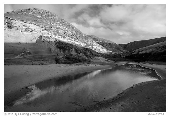 Stream at the mouth of Lobo Canyon, Santa Rosa Island. Channel Islands National Park (black and white)