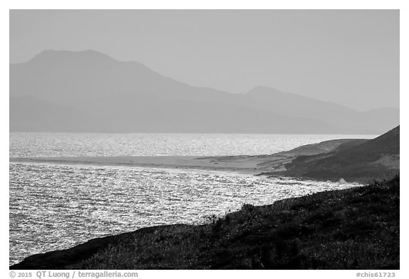 Skunk Point and Santa Cruz Island, Santa Rosa Island. Channel Islands National Park (black and white)