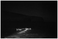 Night divers in water, Santa Barbara Island. Channel Islands National Park ( black and white)