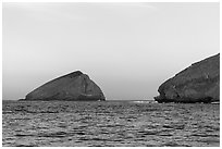 Sutil Island and Santa Barbara Island at sunrise. Channel Islands National Park ( black and white)