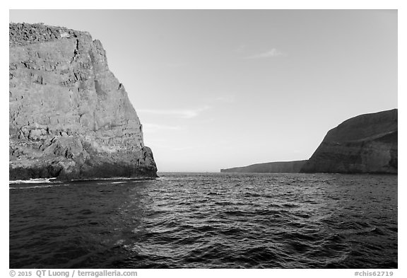 Sutil Island and west shore of Santa Barbara Island. Channel Islands National Park (black and white)