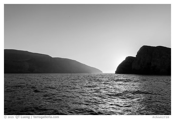 Backlit Sutil Island and Santa Barbara Island. Channel Islands National Park (black and white)