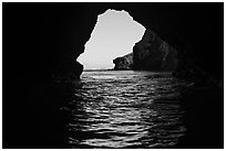 Sea cliffs framed by sea cave, Santa Cruz Island. Channel Islands National Park ( black and white)