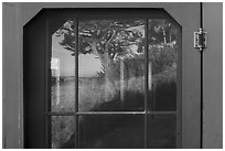Santa Cruz Island visitor center window reflexion, Santa Cruz Island. Channel Islands National Park ( black and white)