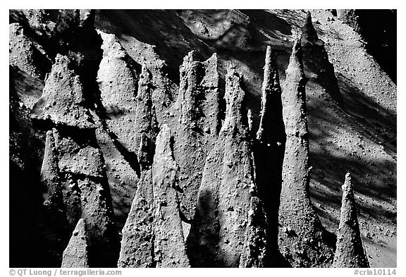 Pumice and ash pipes cemented by volcanic gasses. Crater Lake National Park (black and white)