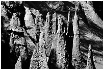 Pumice and ash pipes cemented by volcanic gasses. Crater Lake National Park, Oregon, USA. (black and white)