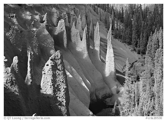 Pinnacles rising from Sand Creek Canyon. Crater Lake National Park, Oregon, USA.