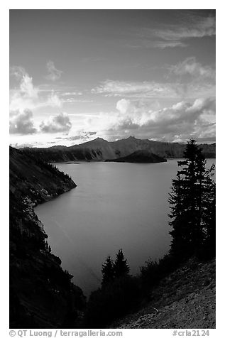 View towards  West from Sun Notch, sunset. Crater Lake National Park, Oregon, USA.