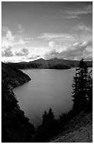 View towards  West from Sun Notch, sunset. Crater Lake National Park, Oregon, USA. (black and white)