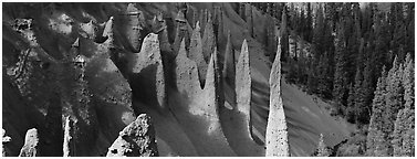 The Pinnacles. Crater Lake National Park (Panoramic black and white)