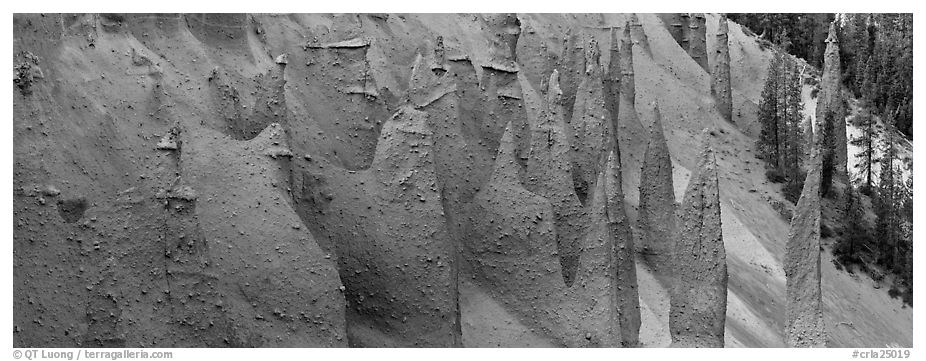 Group of fossilized steam vents. Crater Lake National Park (black and white)