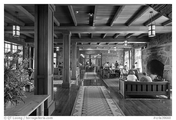 Inside Crater Lake Lodge. Crater Lake National Park (black and white)