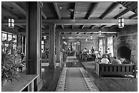 Inside Crater Lake Lodge. Crater Lake National Park, Oregon, USA. (black and white)