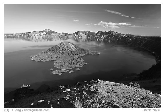 Crater Lake and Wizard Island, afternoon. Crater Lake National Park, Oregon, USA.