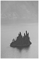 Phantom ship and cliffs. Crater Lake National Park, Oregon, USA. (black and white)